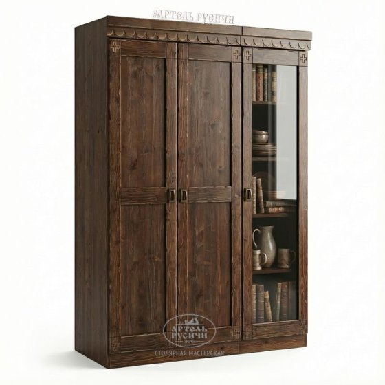 Шкаф с пеналом под старину из массива дерева «Суздальский» 