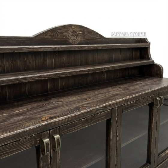 Комод для книг из массива со стеклянными дверцами