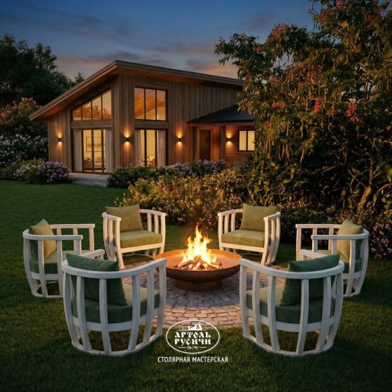 Уличное дизайнерское кресло из массива дерева с мягкими подушками «Бали-стайл»