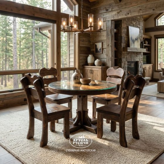 Мебель под старину для кафе на 4 персоны «Ямщик» | Круглый стол и 4 стула 