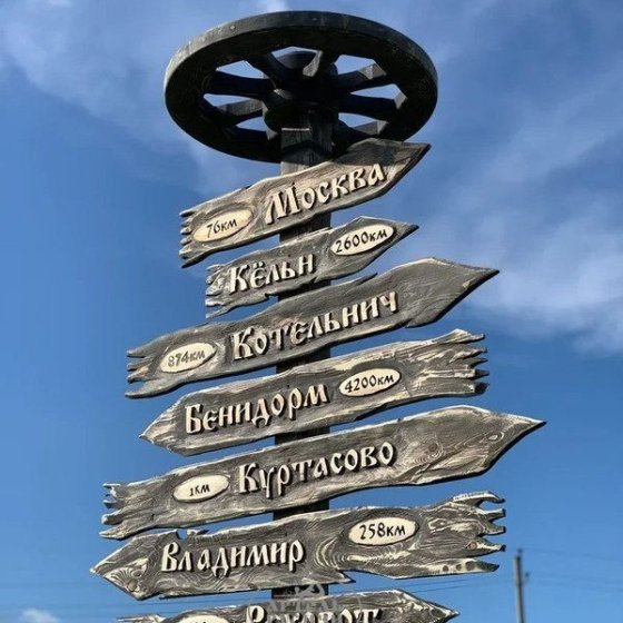 Деревянные указатели на столбе - навигация по территории