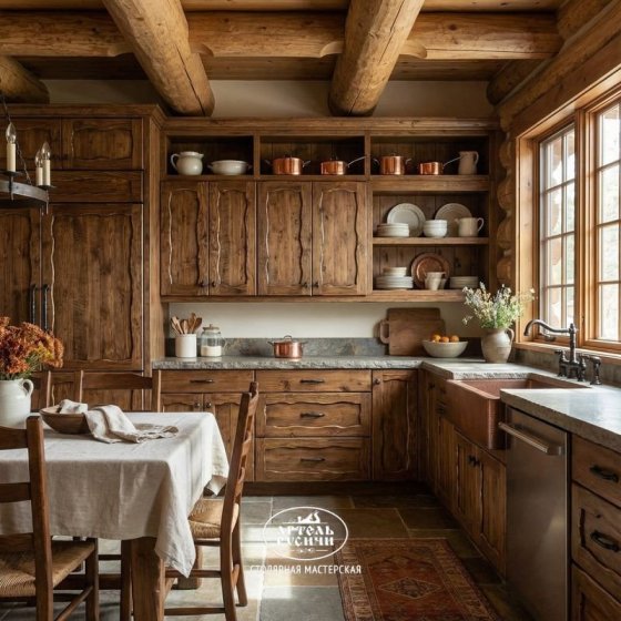 Деревянные фасады «Ладожские» для кухни-барбекю и мангальной зоны