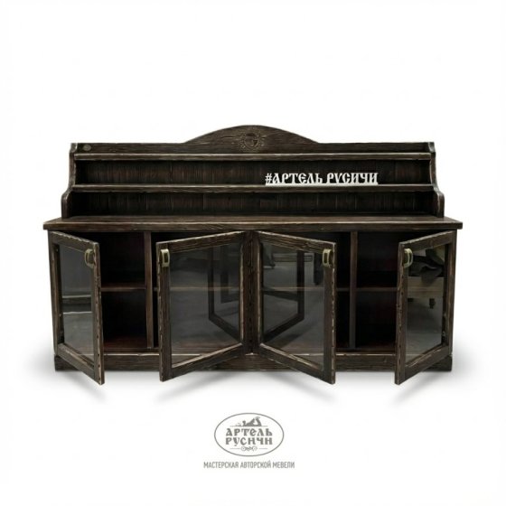 Комод для книг из массива со стеклянными дверцами