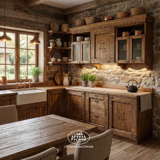 Кухня под старину из массива сосны | коллекция «Суздальская»