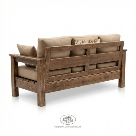 Прямой диван для бани и сауны из массива дерева с мягкими подушками