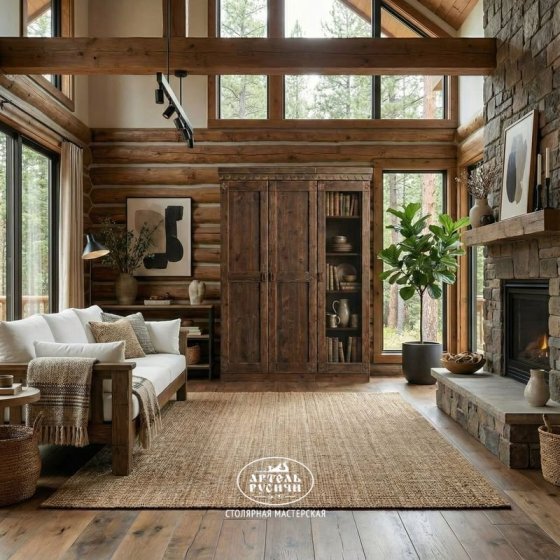 Шкаф с пеналом под старину из массива дерева «Суздальский» 