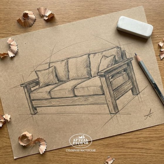 Прямой диван из массива сосны с мягкими подушками в стиле кантри