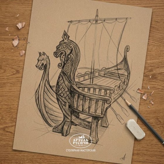 Трон-кресло «Драккар» — носовая часть корабля викингов — голова дракона