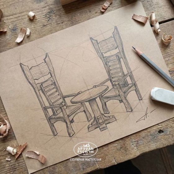 Комплект «Викинг» | круглый стол с резьбой и 2 трона из массива дерева под старину 