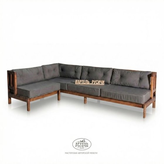 Угловой диван «Русский лофт» с подушками из непромокаемой ткани