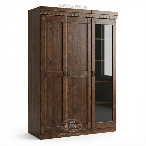 Шкаф с пеналом под старину из массива дерева «Суздальский» 