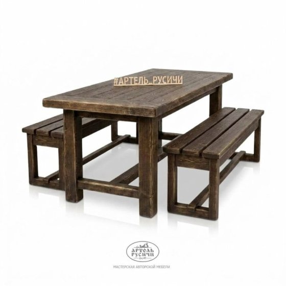 Обеденная группа в стиле кантри: стол и две лавки из массива северной сосны