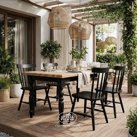 Стол обеденный «Купеческий» с дубовой столешницей и фигурными ножками из сосны