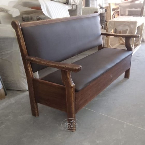 Диван-скамья из массива сосны с мягкой обивкой и местом для хранения «Прованс»