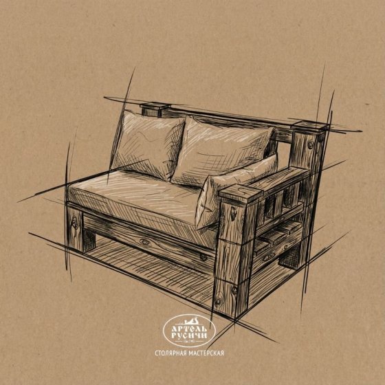 Угловой элемент дивана из массива сосны с подушками правый/левый 