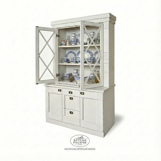 Деревянный буфет для посуды и книг со стеклом 