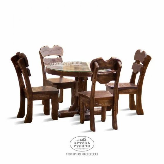 Мебель под старину для кафе на 4 персоны «Ямщик» | Круглый стол и 4 стула 