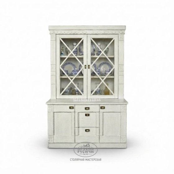 Деревянный буфет для посуды и книг со стеклом 