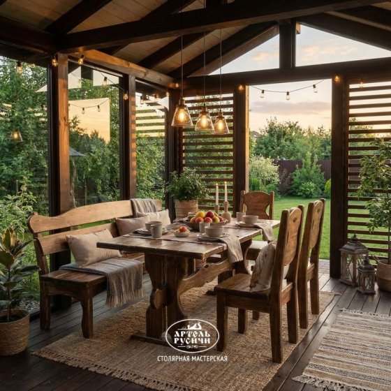 Комплект мебели под старину для кафе «Псковский» | стол, 3  стула и скамья