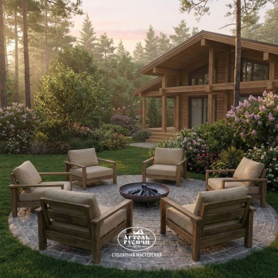 Кресло из массива дуба с мягкими подушками