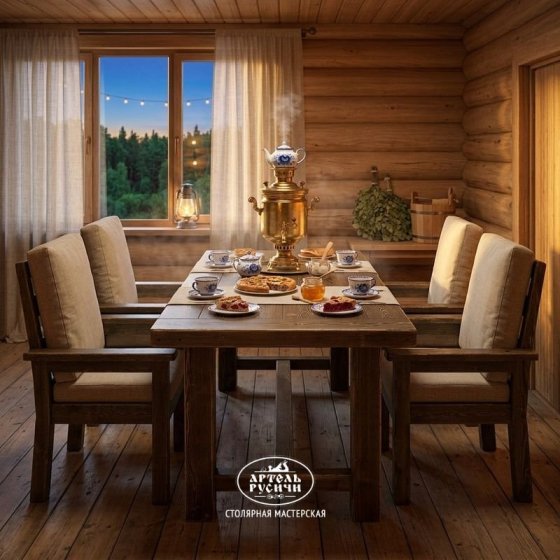 Стул из массива дерева с подлокотниками и мягкими подушками в стиле кантри