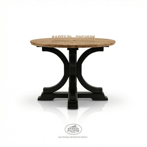 Круглый обеденный стол «Купеческий» с дубовой столешницей и подстольем из массива сосны