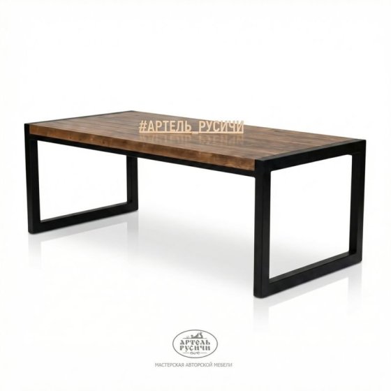 Большой обеденный стол в стиле лофт из дерева и металла