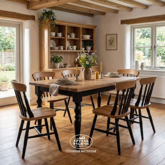 Стол обеденный «Купеческий» с дубовой столешницей и фигурными ножками из сосны