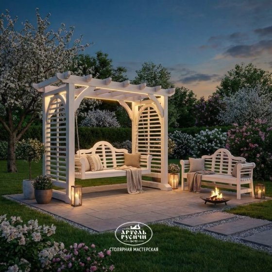 Качели из массива дерева с перголой «Английский сад»