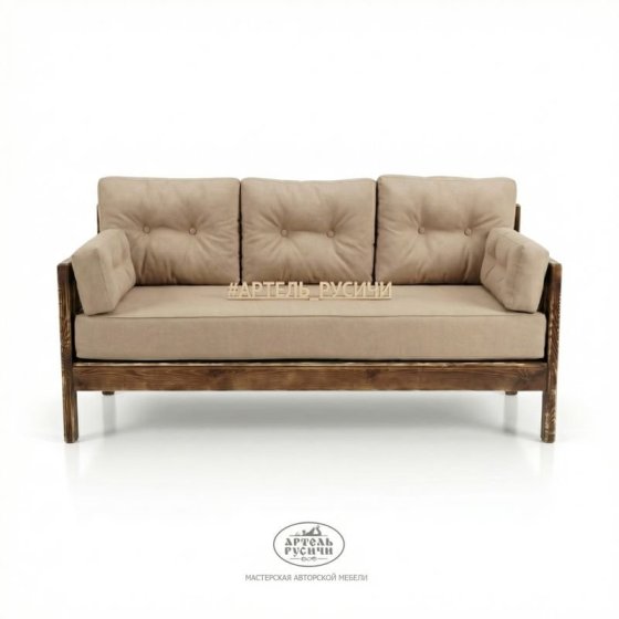 Диван из массива сосны под старину «Русский лофт» с подушками 