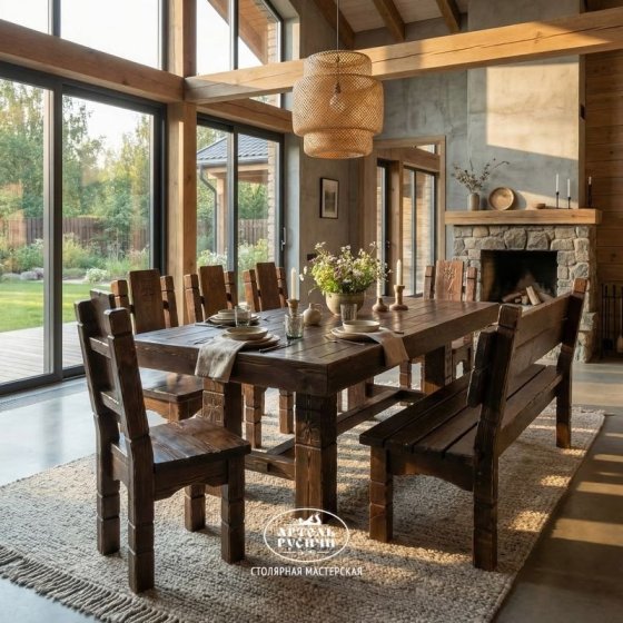 Комплект мебели под старину из массива «Суздальский»|13 – 14 персон