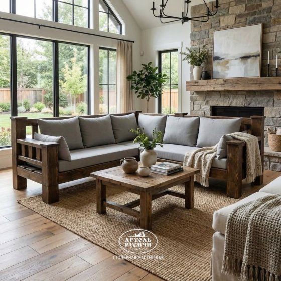 Угловой элемент дивана из массива сосны с подушками правый/левый 