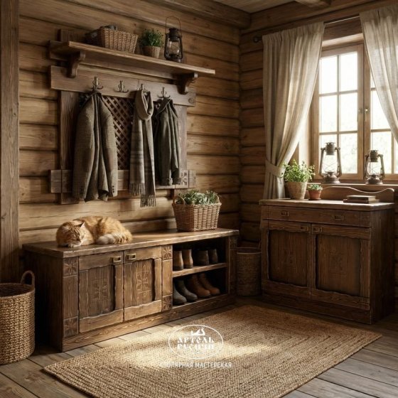 Настенная вешалка-панно из массива северной сосны «Суздальская»