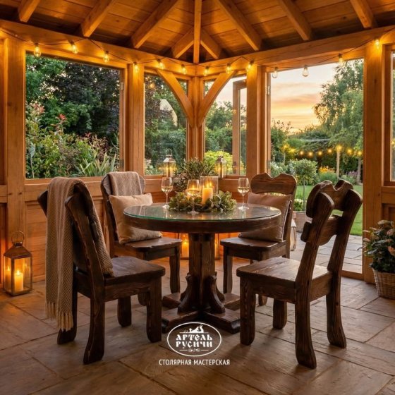 Мебель под старину для кафе на 4 персоны «Ямщик» | Круглый стол и 4 стула 