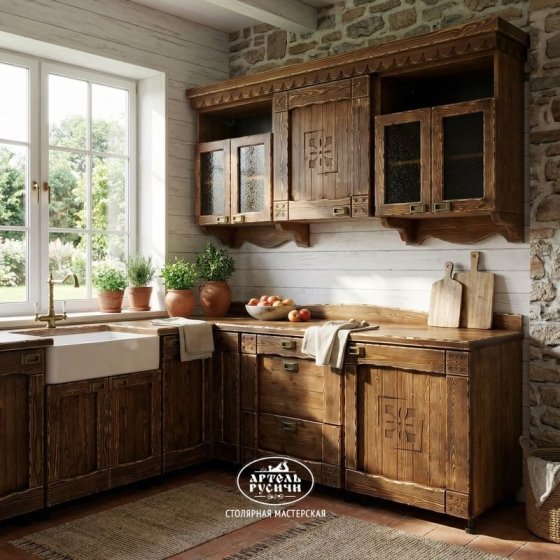 Кухня под старину из массива сосны | коллекция «Суздальская»