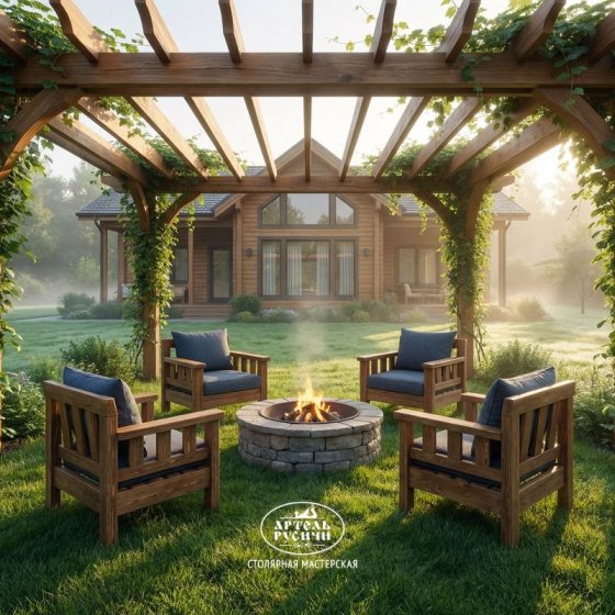 Кресло из массива сосны с мягкими подушками «Ладожское»