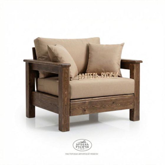 Кресло для бани и сауны из массива дерева с мягкими подушками в стиле кантри