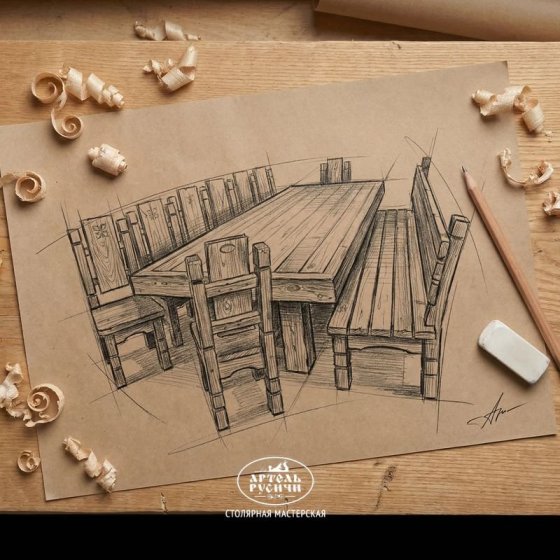 Комплект мебели под старину из массива «Суздальский»|13 – 14 персон