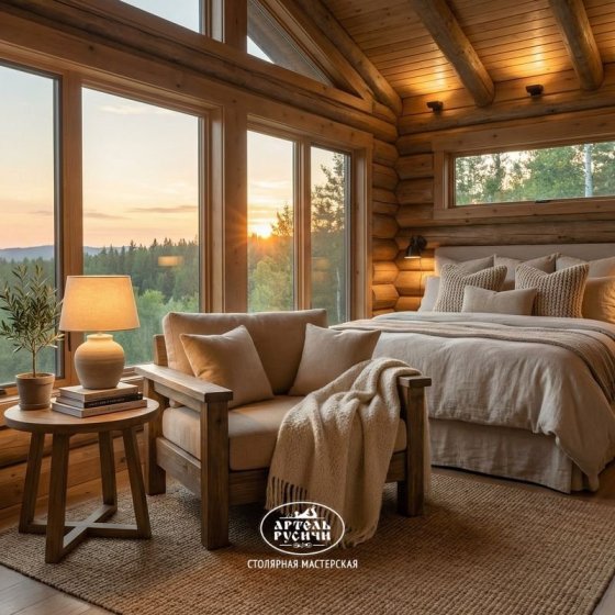 Кресло из массива дуба с мягкими подушками