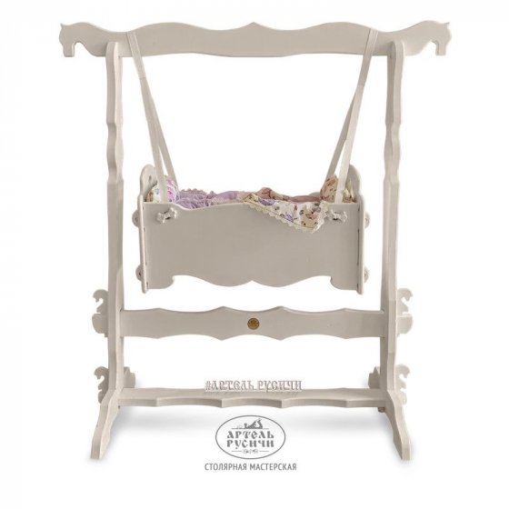 Деревянная люлька – колыбель LuxusBaby в белом винтажном цвете 