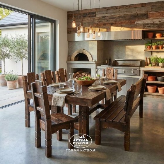 Комплект мебели под старину из массива «Суздальский»|13 – 14 персон