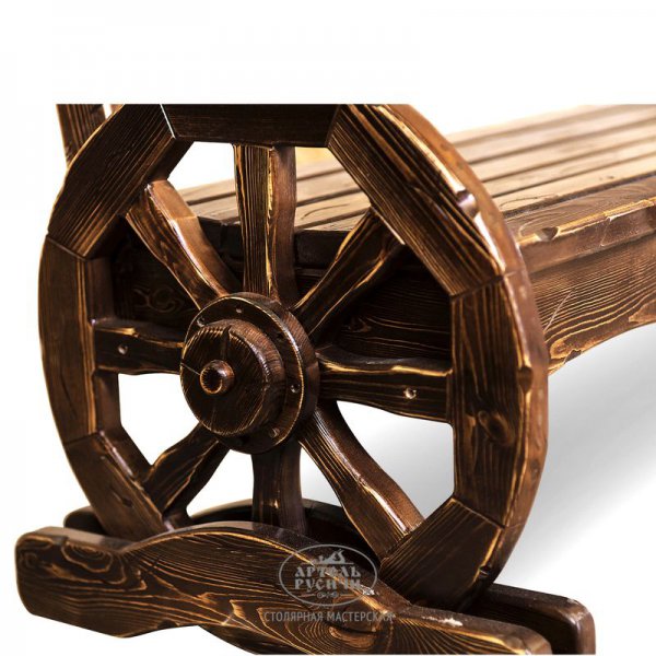 Характеристики Дизайнерская садовая скамейка премиум-класса с колесами от телеги «Ямщик»