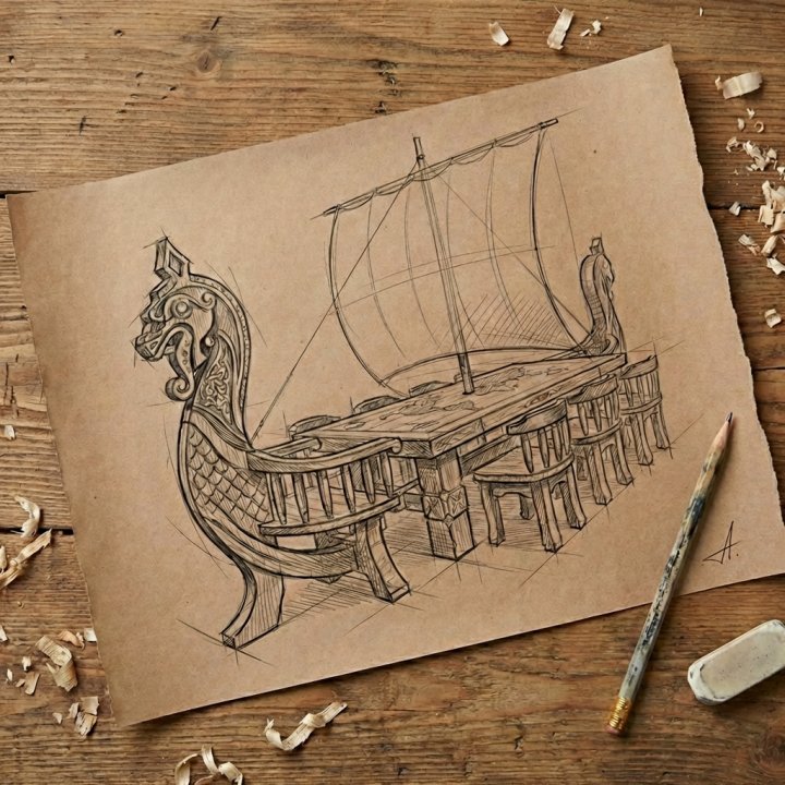 Характеристики Эксклюзивная авторская мебель под старину в морском стиле «Драккар»