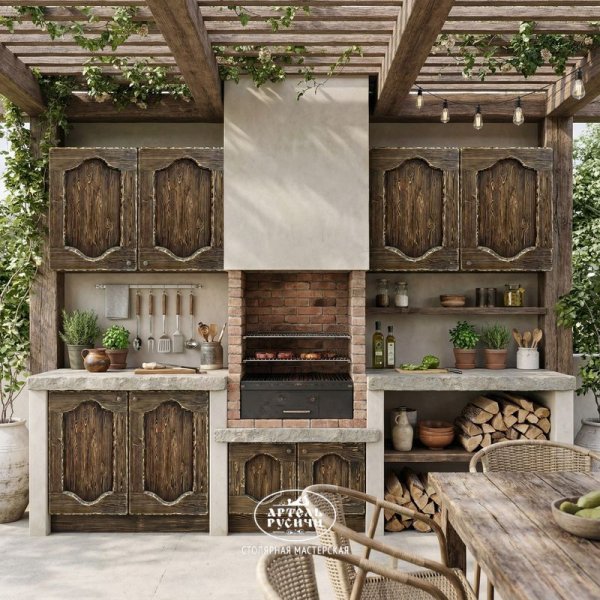 Характеристики Фасады из массива сосны для кухни на даче и зоны барбекю