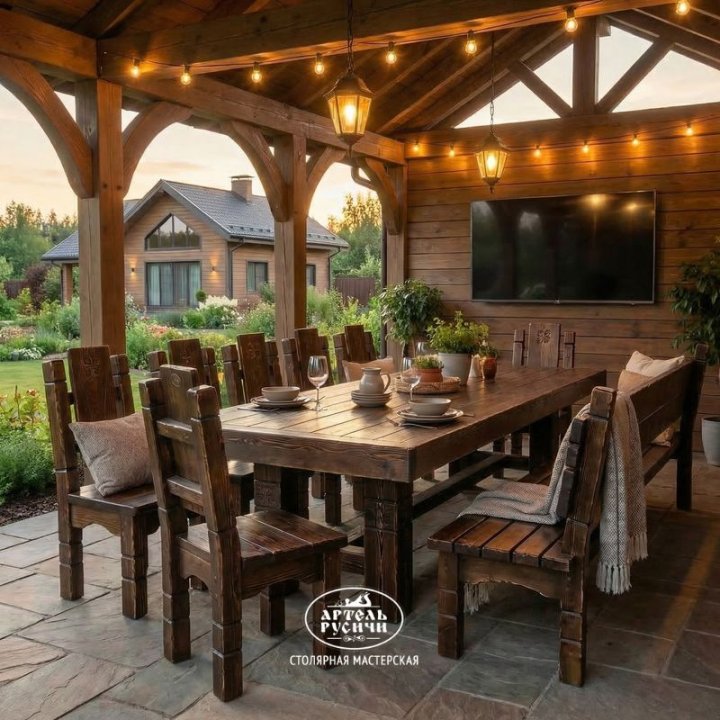 Характеристики Комплект мебели под старину из массива «Суздальский»|13 – 14 персон