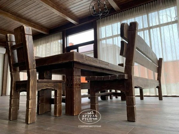 Характеристики Комплект мебели под старину «Суздальский - индивидуальный» | стол, 2 скамьи и 2 стула