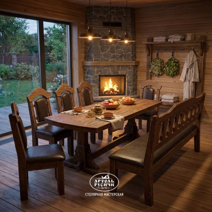 Характеристики Комплект «Самарско-Белгородский» из массива сосны с мягкими сиденьями 