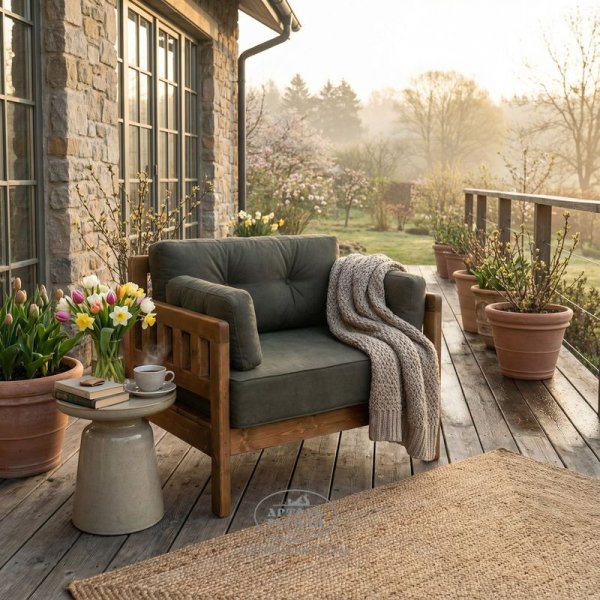 Характеристики Кресло из массива дерева с мягкими подушками «Русский лофт» 