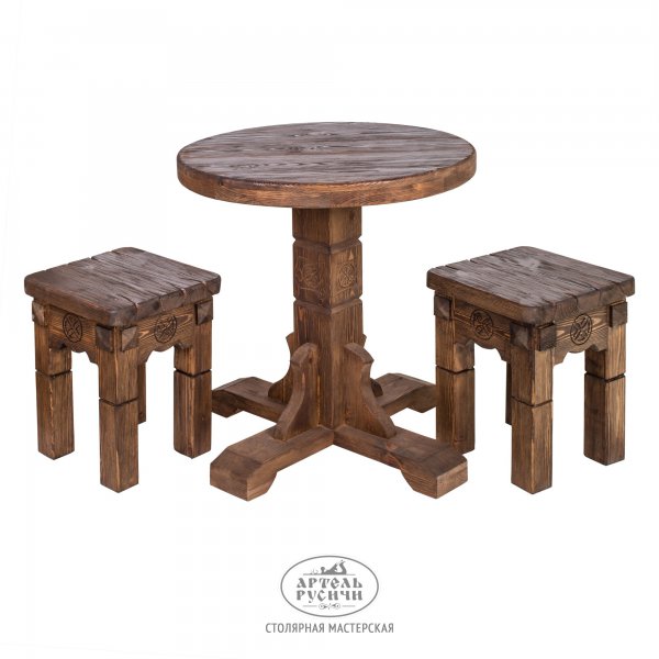 Характеристики Круглый деревянный стол и 2 табурета в комплекте «Белоозерский»
