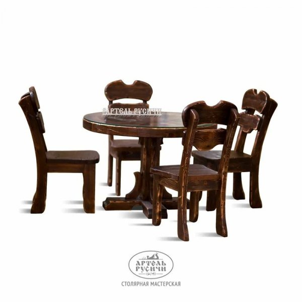 Характеристики Мебель под старину для кафе на 4 персоны «Ямщик» | Круглый стол и 4 стула 